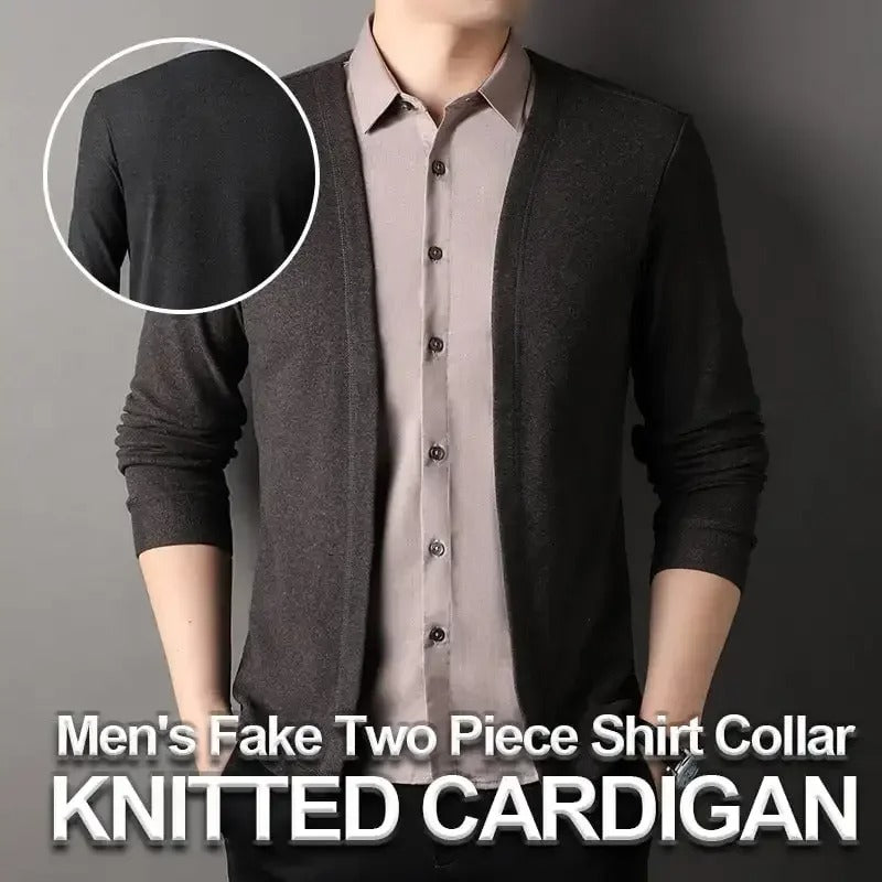 Men's Fake Two Piece Shirt Collar Knitted Cardigan 1