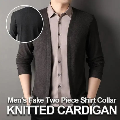 Men's Fake Two Piece Shirt Collar Knitted Cardigan 1
