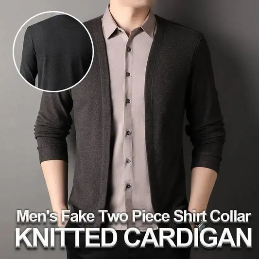 Men's Fake Two Piece Shirt Collar Knitted Cardigan 1