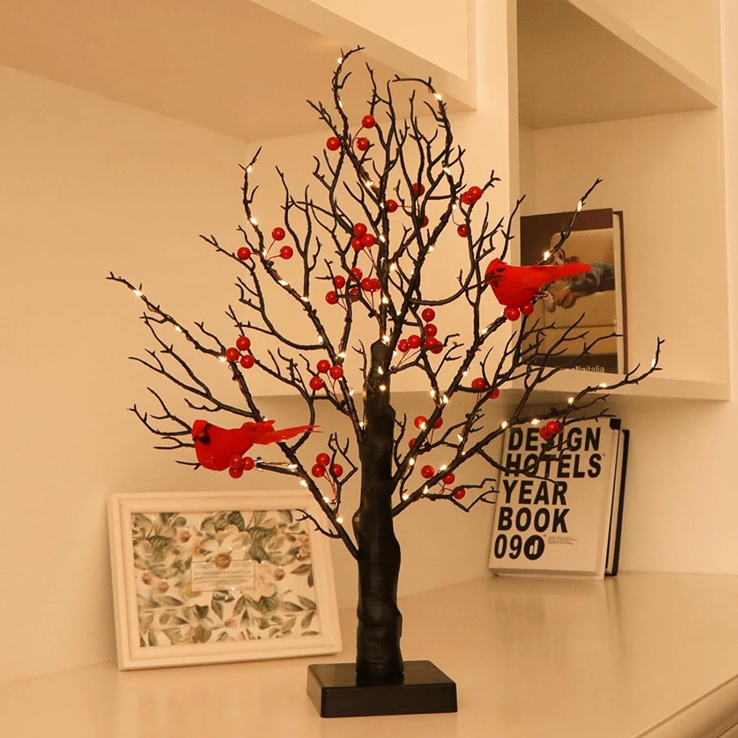 Vintage Glowing Tree with Cardinals 1
