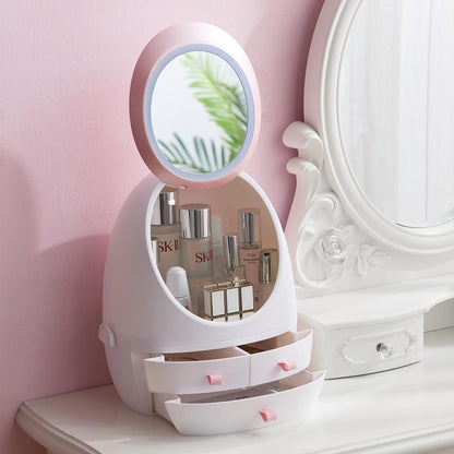 LED HD Mirror Makeup Storage Box Cosmetic Organizer Case 1