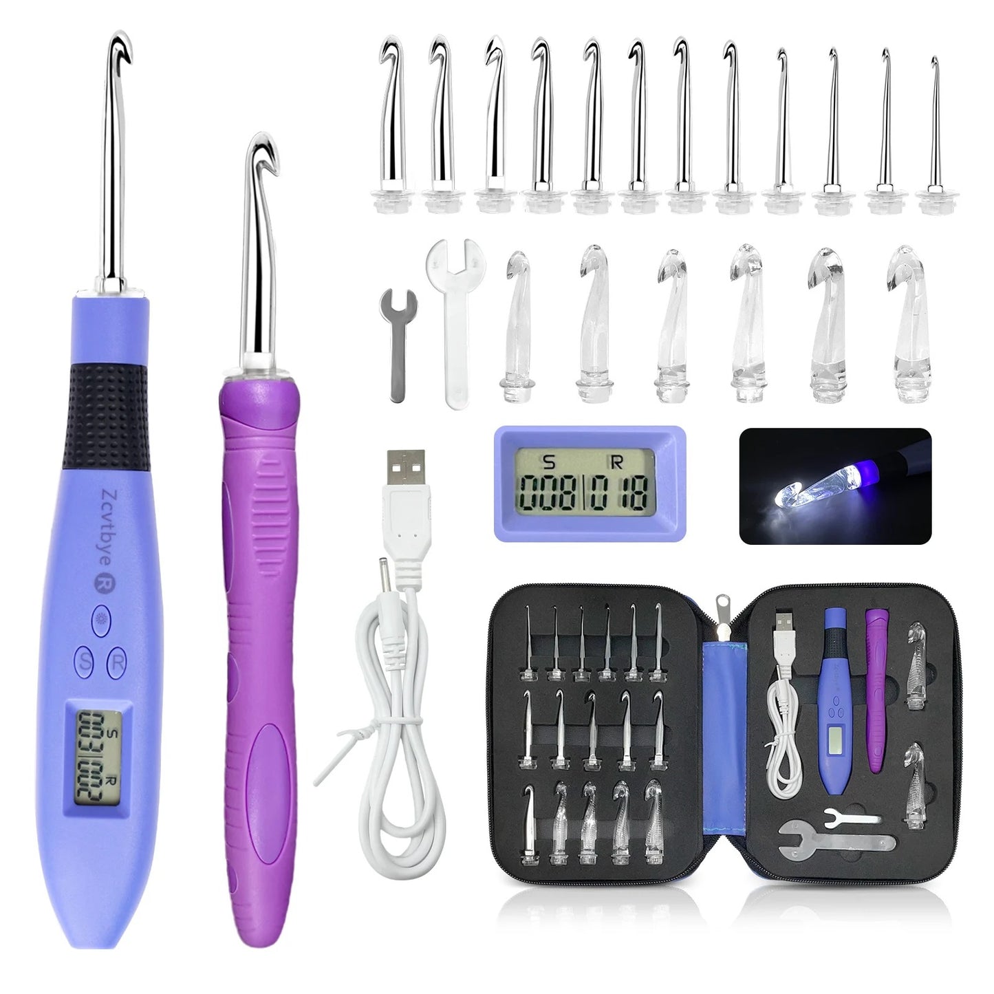 Crochet Hook Set with LED Light and Stitch&Row Counter 1