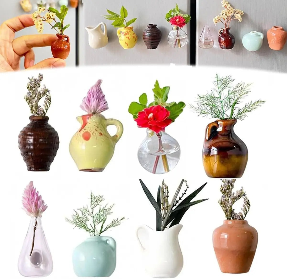Cute Plant Ceramic Vase Fridge Magnets 1