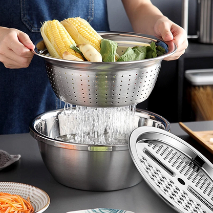 3 in 1 Stainless Steel Drain Basket with Vegetable Cutter 1