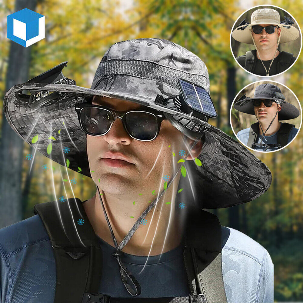 UPF 50+ Solar Fan Sun Hat – Wide Brim Bucket Hat with Dual Fans 1