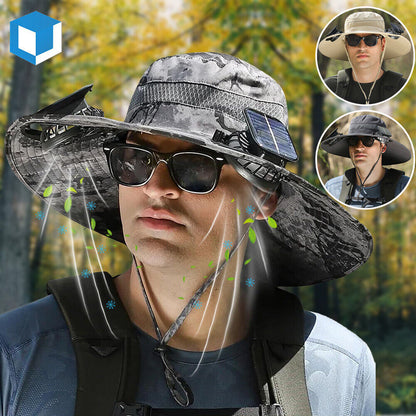 UPF 50+ Solar Fan Sun Hat – Wide Brim Bucket Hat with Dual Fans 1
