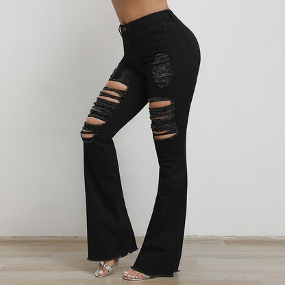 Black High Waist Distressed Flare Jeans 1