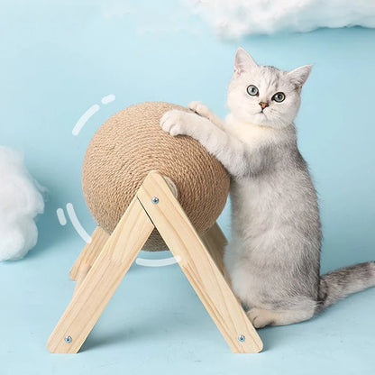 Solid Wood Natural Sisal Scratcher Cat Ball Toy 1