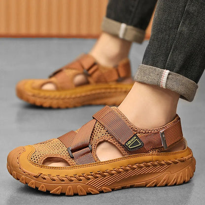Men's Handmade Cowhide Breathable Mesh Sandals 1