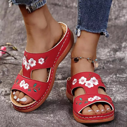 Flower Embroidered Vintage Casual Wedges Sandals 1