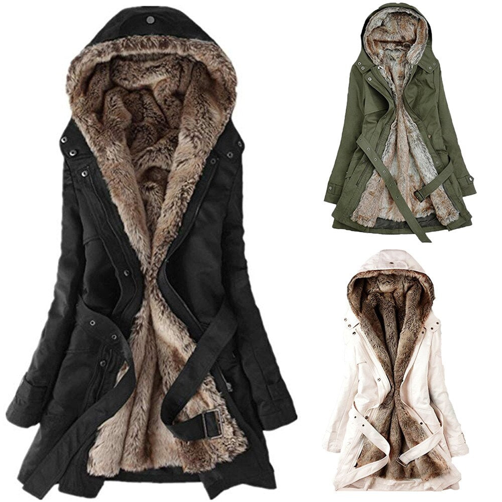 Hooded Faux Artificial Fur Slim Jacket 1