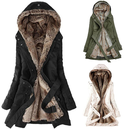 Hooded Faux Artificial Fur Slim Jacket 1