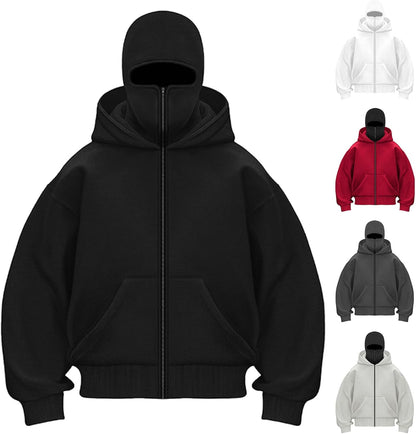 Balaclava Hoodie – Double Hooded Zip-Up Windproof Sweatshirt with Built-In Warm Mask 1