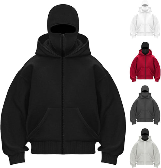 Balaclava Hoodie – Double Hooded Zip-Up Windproof Sweatshirt with Built-In Warm Mask 1