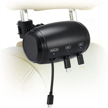 3-in-1 Retractable Backseat Car Charging Station – 36W Fast Charger for All Phones, Headrest Mount for Uber, Lyft, Taxi & Rideshare 1
