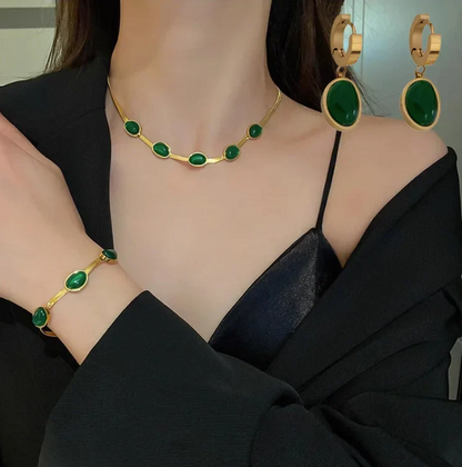 Emerald Necklace Earrings Bracelet 1