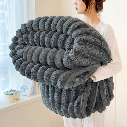 Solid Thickened Wide-Striped Flannel Multifunctional Blanket 1