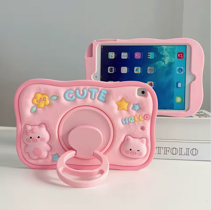 Cartoon Camera-Style Tablet Protective Case with Ring Stand 1