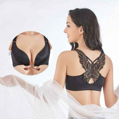 Butterfly Embroidery Front Closure Wireless Bra 1