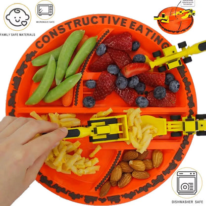 Construction Vehicle Tableware Set – Bulldozer & Excavator Themed Fork, Spoon & Plate for Kids, BPA-Free Food Plate 1
