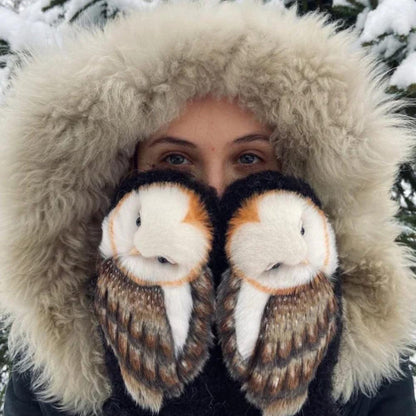 Hand Knitted Nordic Mittens With Owls 1