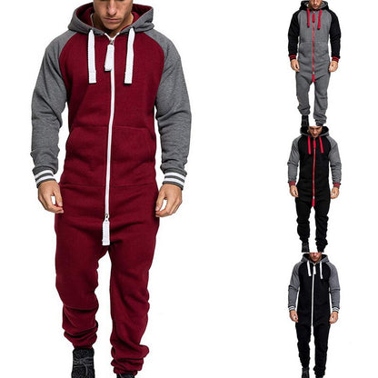 Hooded Fleece Solid Color Jumpsuit 1