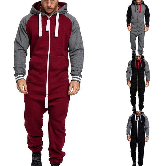 Hooded Fleece Solid Color Jumpsuit 1