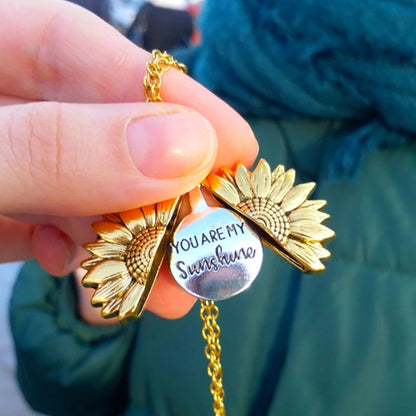 "You Are My Sunshine" Open Locket Sunflower Necklace 1