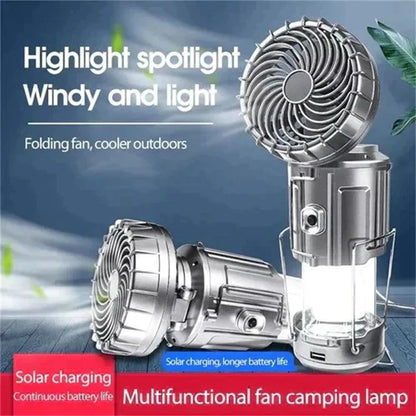 Portable Camping Lantern with Fan – Solar Powered, LED Light, Rechargeable & Hanging Tent Lamp 1