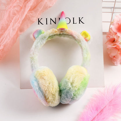 Unicorn Gradient Plush Warm Earmuffs For Kids 1