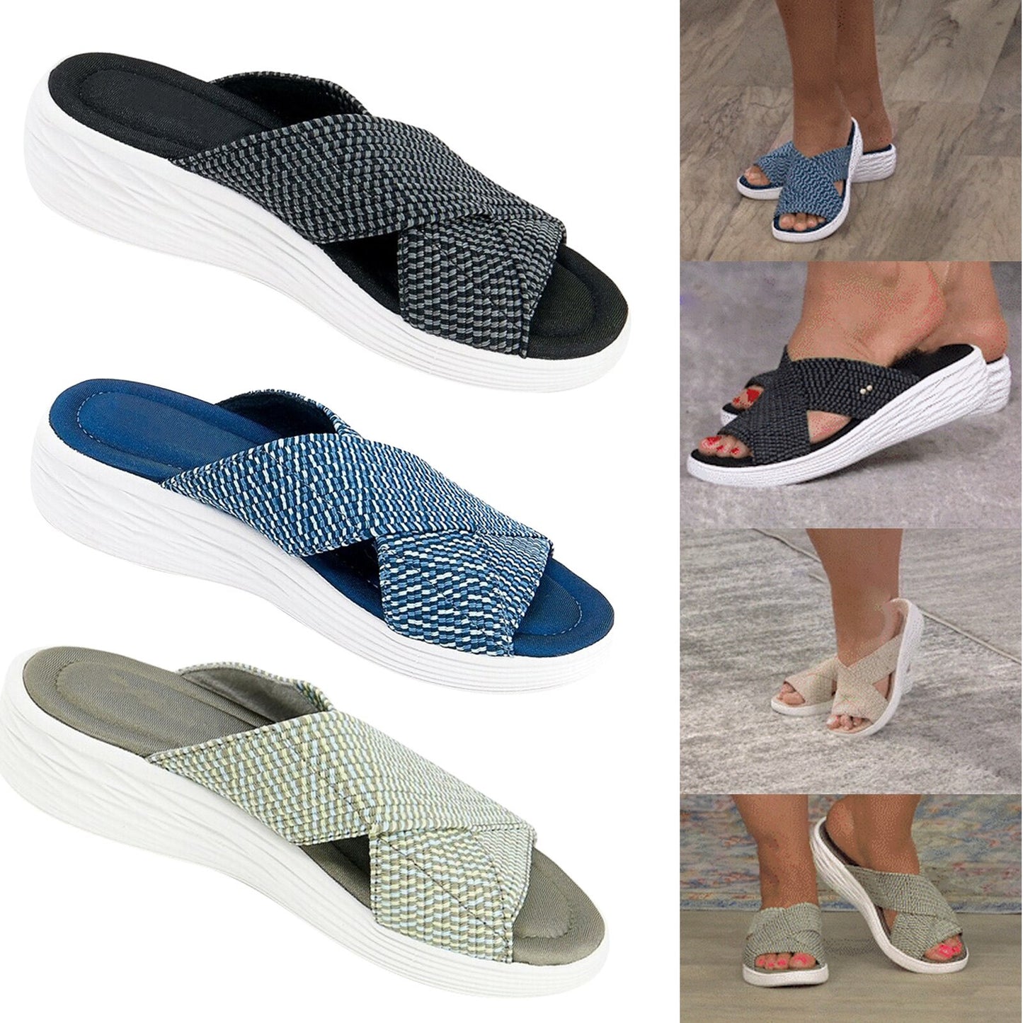 Women Stretch Cross Orthotic Slide Sandals 1