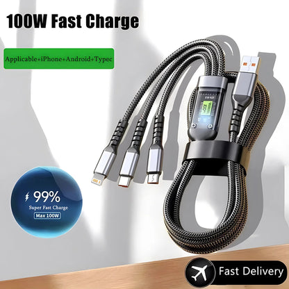 3 in 1 Fast Charging Transparent Luminous 100w Cable 1