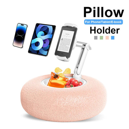 Plush Pillow Snack Bowl Tablet & Phone Holder – Adjustable Angle & Length Holder for Video Chat, Streaming, and Desk Use 1