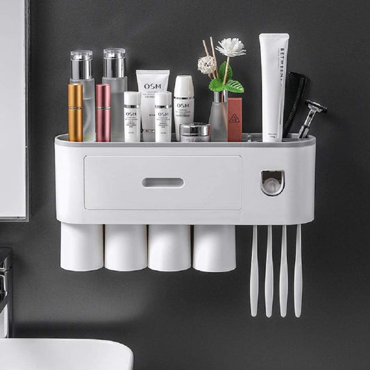 Magnetic Adsorption Inverted Toothbrush Holder Automatic Toothpaste Squeezer 1