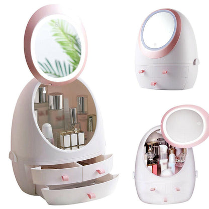 LED HD Mirror Makeup Storage Box Cosmetic Organizer Case 1
