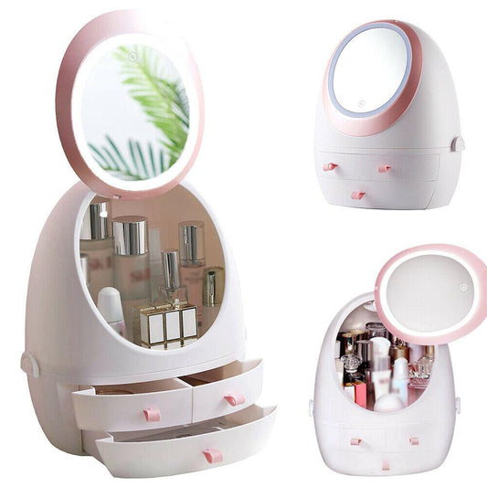 LED HD Mirror Makeup Storage Box Cosmetic Organizer Case 1