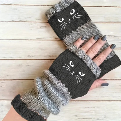 Cozy Cat Knit Fingerless Hand Warmers 1