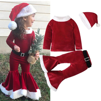 Baby Girls Santa Claus Costume Long Sleeve Bell Bottom Pants 1