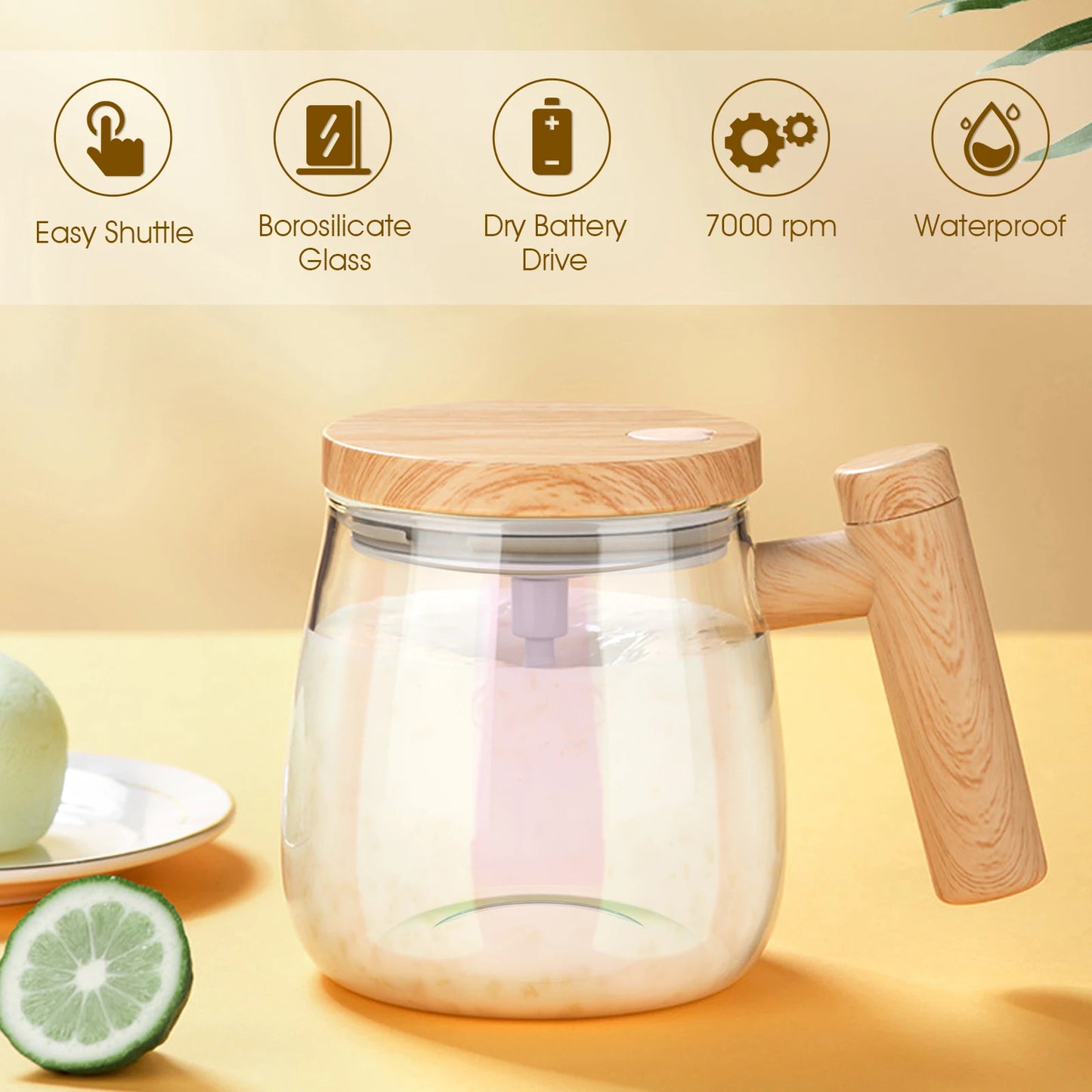 Electric Lightweight High Borosilicate Glass Self Mixing Mug 1